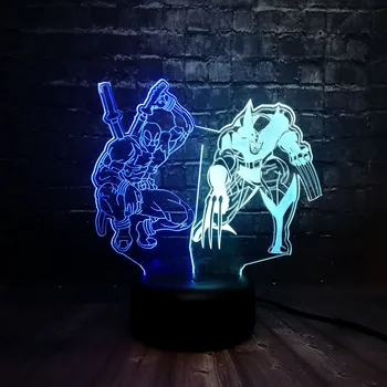Hot Movie 3D Effect LED Marvel Figure Deadpool Wolverine Mixed RGB Color USB Charge Battery Power Home Decor Night Light lamp
Hot Movie 3D Effect LED Marvel Figure Deadpool Wolverine Mixed RGB Color USB Charge Battery Power Home Decor Night Light lamp