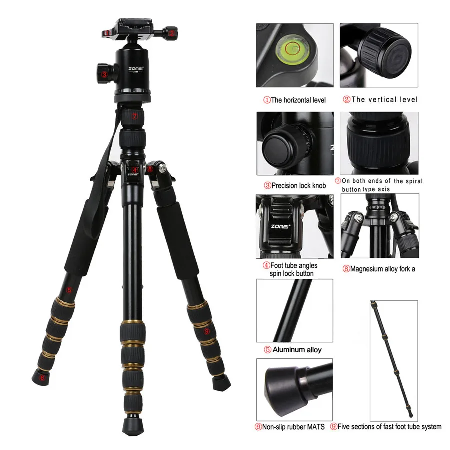 Zomei Z699 Professional Tripod Ultra Compact Aluminum Alloy Camera Monopod For Digital DSLR Camera Portable Travel Tripods Stand
Zomei Z699 Professional Tripod Ultra Compact Aluminum Alloy Camera Monopod For Digital DSLR Camera Portable Travel Tripods Stand