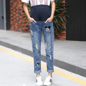 Blue Denim Maternity Jeans Cartoon Mickey With Holes Maternity Pants for Pregnant Women Pregnancy Trousers Adjustable Belly Pant
Blue Denim Maternity Jeans Cartoon Mickey With Holes Maternity Pants for Pregnant Women Pregnancy Trousers Adjustable Belly Pant
