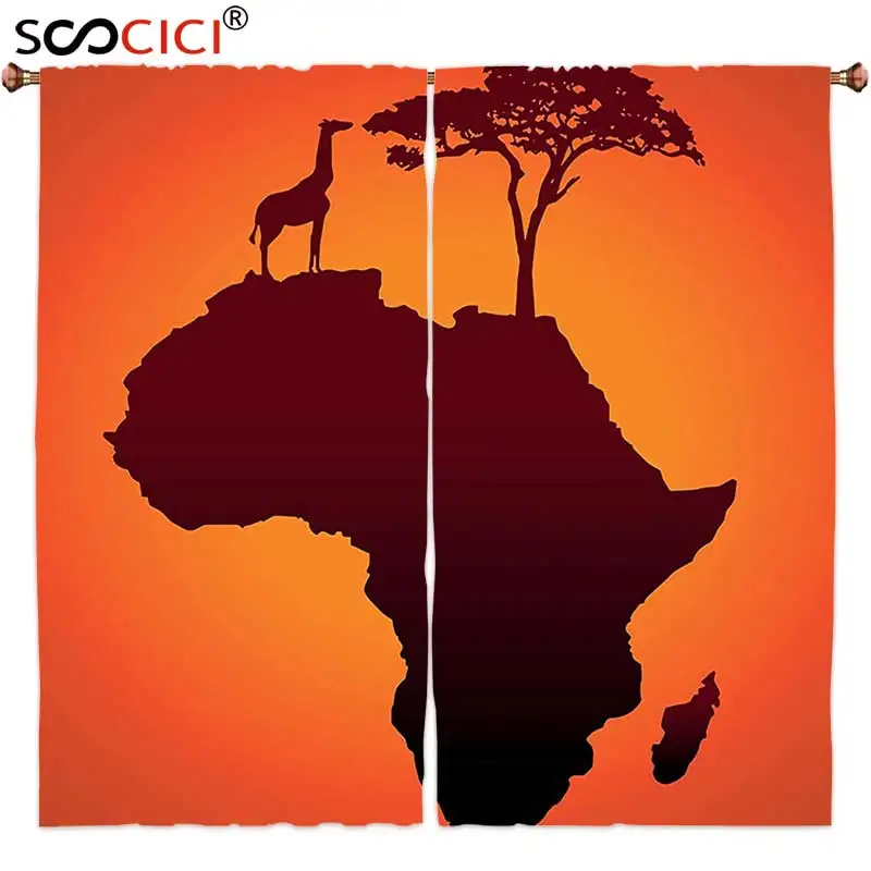Window Curtains Treatments 2 Panels,African Decor Safari Map with Continent Giraffe and Tree Silhouette Savannah Wild Design
Window Curtains Treatments 2 Panels,African Decor Safari Map with Continent Giraffe and Tree Silhouette Savannah Wild Design