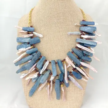 N012811 19'' 3 Strands Blue Kyanite Purple Keshi Pearl Garnet Necklace
N012811 19'' 3 Strands Blue Kyanite Purple Keshi Pearl Garnet Necklace