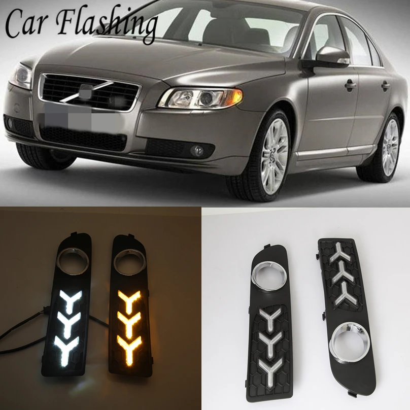 Car Flashing led drl daytime running light 2PCS For Volvo S80 2009 - 2013 with fog lamp hole cover function yellow Signal light
Car Flashing led drl daytime running light 2PCS For Volvo S80 2009 - 2013 with fog lamp hole cover function yellow Signal light