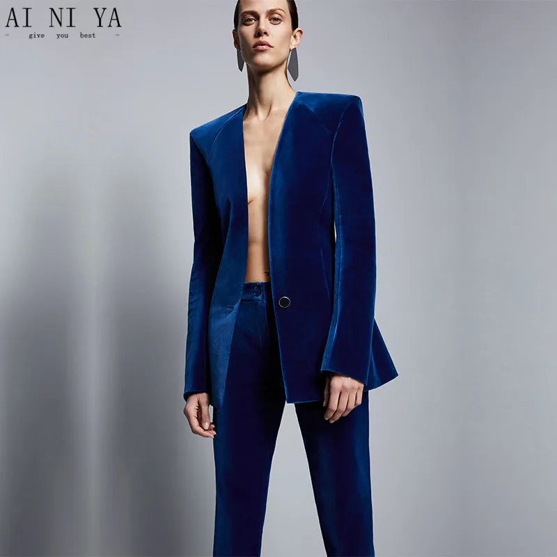 Royal Blue Velvet Jacket+Pants Formal Elegant Pants Suit Womens Business Suits Slim Fit Female Office Uniform 2 Piece Set Custom
Royal Blue Velvet Jacket+Pants Formal Elegant Pants Suit Womens Business Suits Slim Fit Female Office Uniform 2 Piece Set Custom