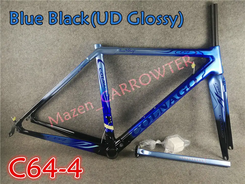 Best T1100 UD all Glossy Black Blue Colnago C64 carbon road frame+Handlebar+Saddle+Bottle cages+50mm carbon wheels Novatec A271 hubs 21