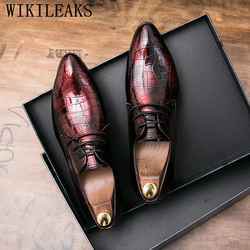 

Patent Leather Mens Dress Shoes Italian Luxury Brand Oxford Shoes For Men Formal Wedding Shoes Crocodile Shoes Men Sepatu Pria