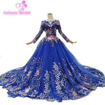 2019 Royal Blue Tulle Cathedrall Train Long Sleeves Wedding Gowns Lace Up Ball Gown Vintage Wedding Dressses Vestido De Noiva
2019 Royal Blue Tulle Cathedrall Train Long Sleeves Wedding Gowns Lace Up Ball Gown Vintage Wedding Dressses Vestido De Noiva