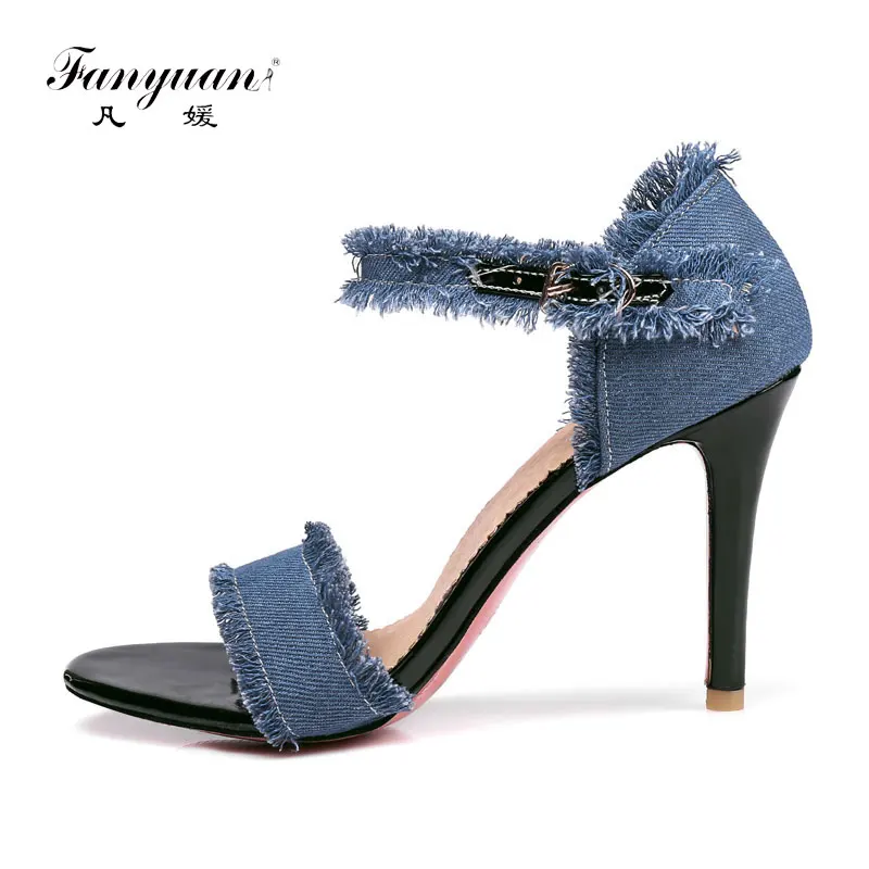 Fanyuan Fashion Sandals Women Denim Ankle Strap High heels Summer Sandals Sexy Open Toe Chunky Heels Female Dress Party Sandal
Fanyuan Fashion Sandals Women Denim Ankle Strap High heels Summer Sandals Sexy Open Toe Chunky Heels Female Dress Party Sandal