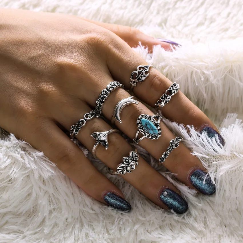Bohemian Silver Moon Elephant Flower Finger Ring Set for Women Blue Stone Vintage Tibetan Knuckle Midi Rings Punk Jewellery
Bohemian Silver Moon Elephant Flower Finger Ring Set for Women Blue Stone Vintage Tibetan Knuckle Midi Rings Punk Jewellery