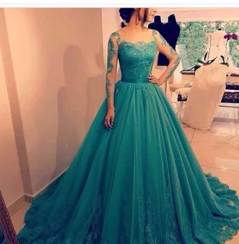 Customized Ball Gown Teal Blue Prom Dress Long Sleeves Lace Applique Elegant Saudi Arabia Formal Evening Party Gowns
Customized Ball Gown Teal Blue Prom Dress Long Sleeves Lace Applique Elegant Saudi Arabia Formal Evening Party Gowns