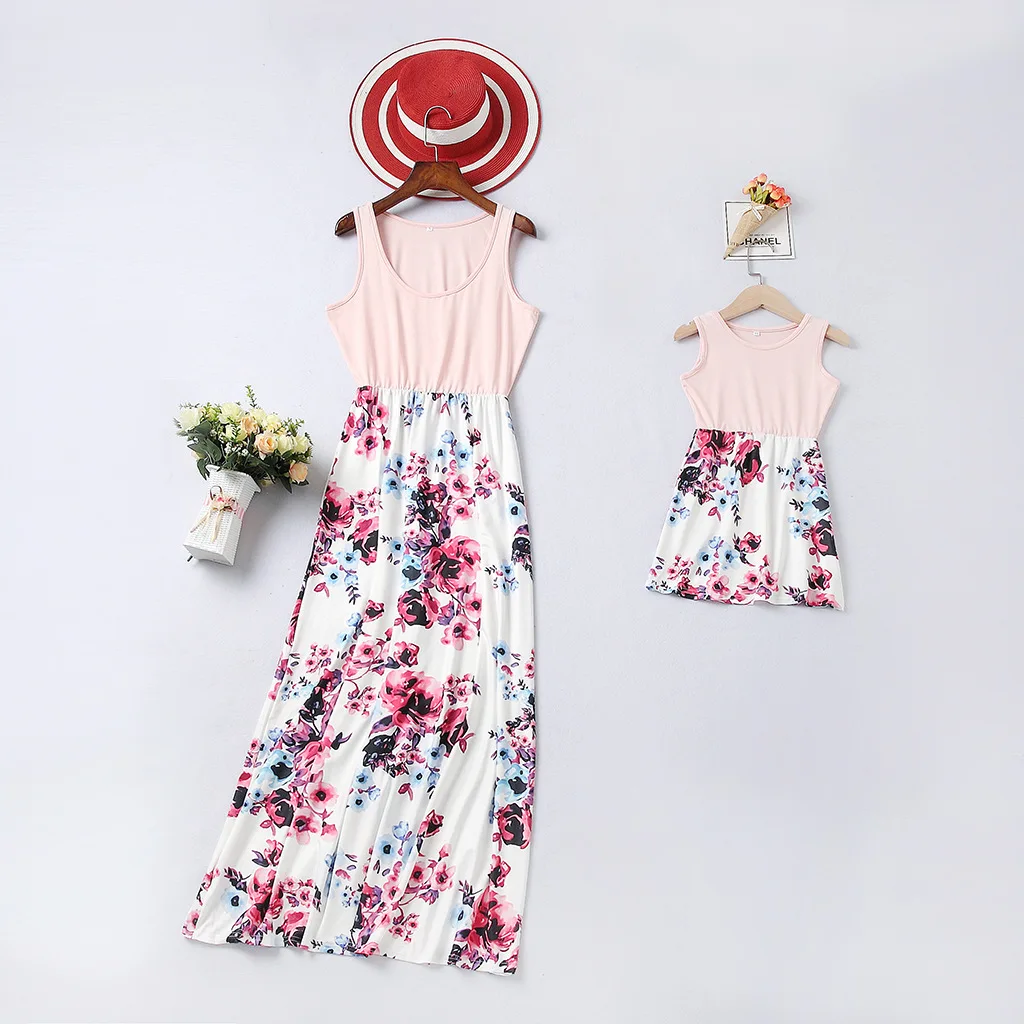 

Mother Daughter Vest Dresses Flower Print Mommy and Me Clothes Family Look Mom Mum Mama and Girls Dress Family Matching Outfits