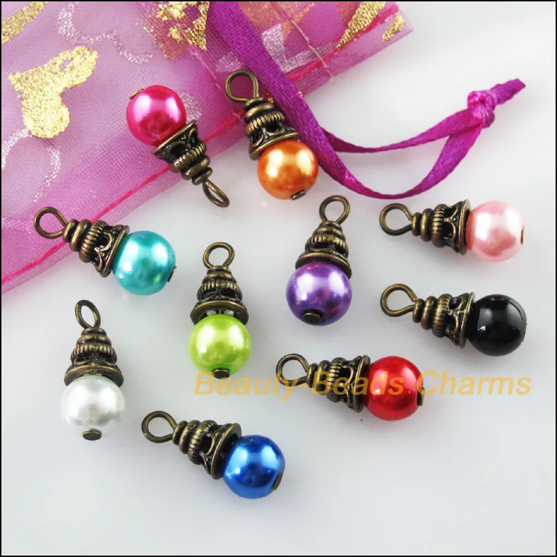 Fashion 10 New Charms Mixed Round Glass Beads Pendants Antiqued Bronze Tone Ends 8x19mm
Fashion 10 New Charms Mixed Round Glass Beads Pendants Antiqued Bronze Tone Ends 8x19mm