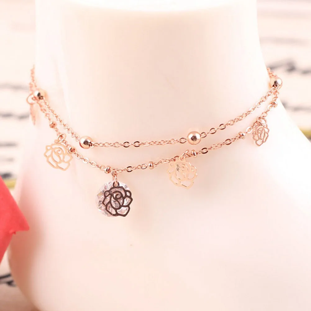 Fashion Double Rows Ankle Bracelet Cheville Flower Foot Jewelry Leg Chain Beach Rose Gold Anklets For Women Lady Gift
Fashion Double Rows Ankle Bracelet Cheville Flower Foot Jewelry Leg Chain Beach Rose Gold Anklets For Women Lady Gift