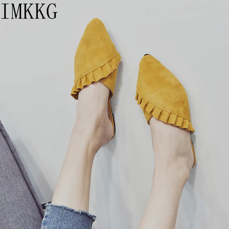 2018 New Pointed Toe Women Mules Suede Leather Flat Shoes Women Pleated Women yellow pink Shoes flats Mujer Q254
2018 New Pointed Toe Women Mules Suede Leather Flat Shoes Women Pleated Women yellow pink Shoes flats Mujer Q254
