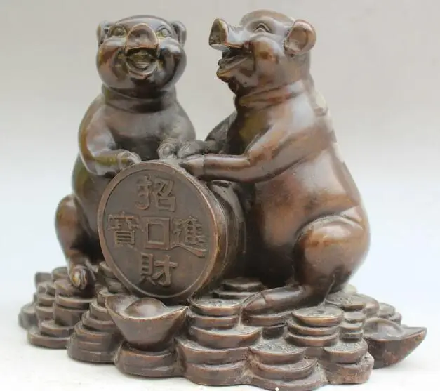 S1587 6" Old Chinese Bronze Wealth Money Coin Two Zodiac Year Pig Statue sculpture
S1587 6" Old Chinese Bronze Wealth Money Coin Two Zodiac Year Pig Statue sculpture