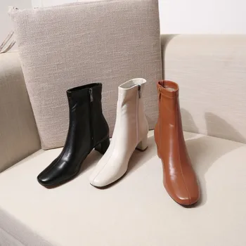 MLJUESE 2020 women ankle boots sheepskin square toe camel color winter short plush high heels boots women boots party dress
MLJUESE 2020 women ankle boots sheepskin square toe camel color winter short plush high heels boots women boots party dress