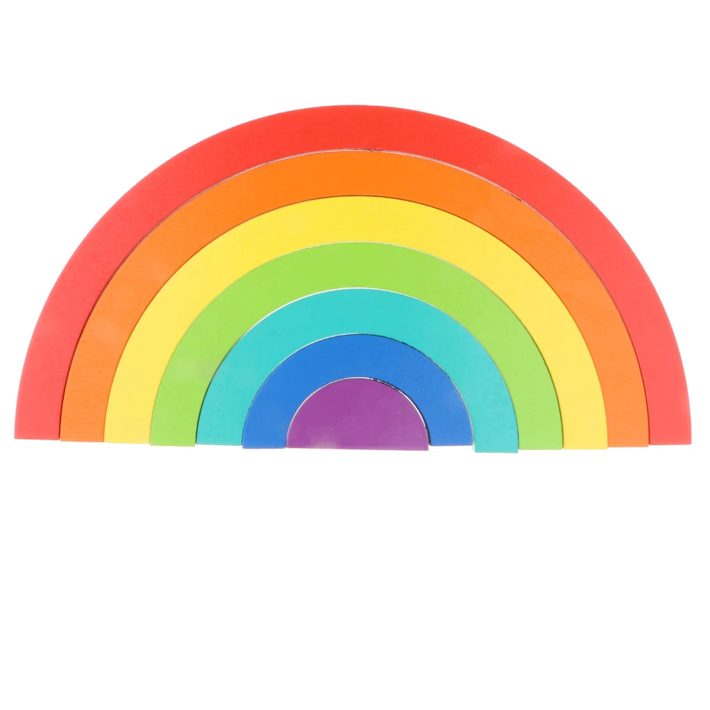 Wooden Rainbow Stacking Blocks Geometry Building Blocks Nesting Stacking Game for Baby Toddler