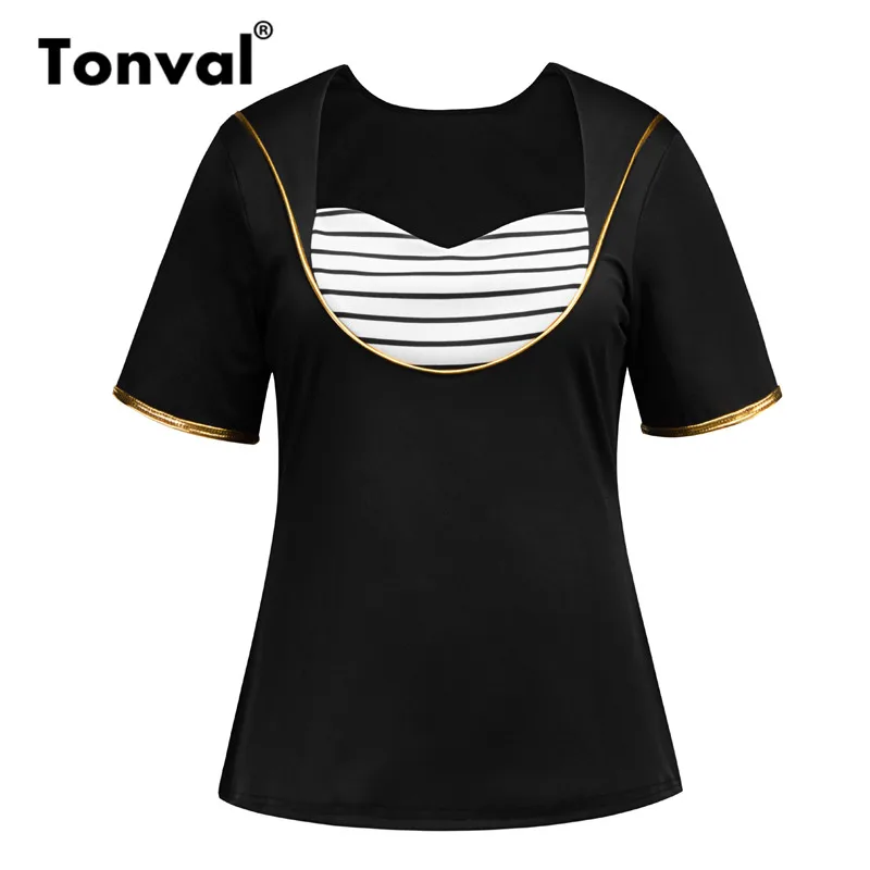 Tonval Black Oversized Vintage T Shirt Plus Size Women Summer Top Sweetheart Neck Striped Bust Tee Shirt Femme T-Shirt
Tonval Black Oversized Vintage T Shirt Plus Size Women Summer Top Sweetheart Neck Striped Bust Tee Shirt Femme T-Shirt