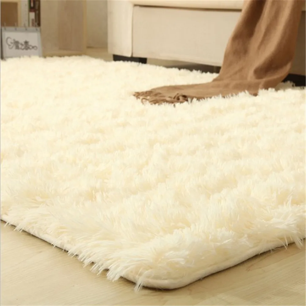 Super Soft Silky Bedroom Rug Living Room Carpet Rug Pure Color