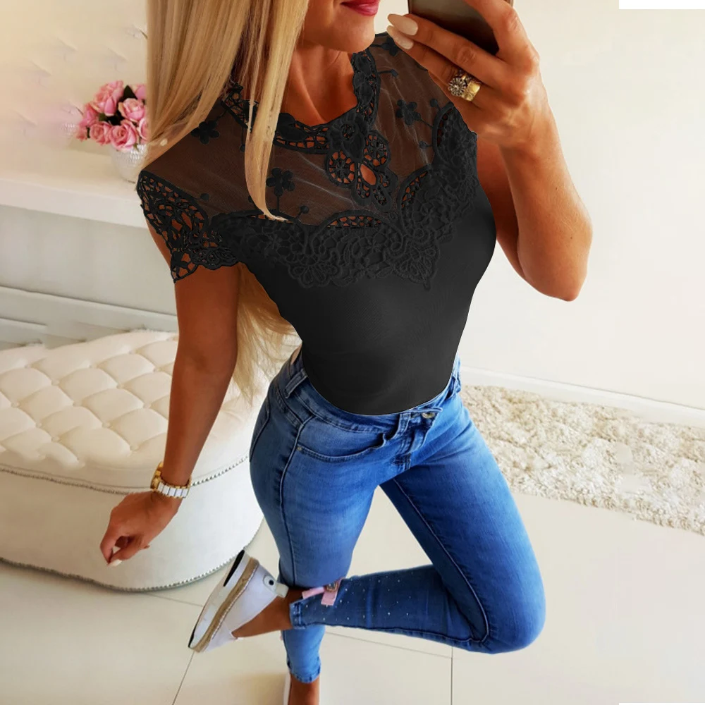 Summer Women Tops Ladies Casual Short Sleeve Lace Hollow Out Slim T Shirt Sexy O-neck Feminine Tops Fashion Party Clothes H30
Summer Women Tops Ladies Casual Short Sleeve Lace Hollow Out Slim T Shirt Sexy O-neck Feminine Tops Fashion Party Clothes H30