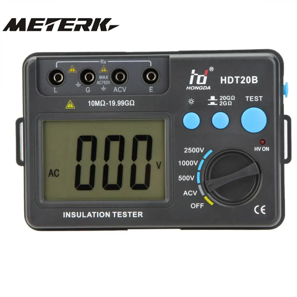 HDT20B Digital Insulation Resistance Tester Meter Megohmmeter Voltmeter electronic diagnostic-tool esr meter 2500V LCD Backlight
HDT20B Digital Insulation Resistance Tester Meter Megohmmeter Voltmeter electronic diagnostic-tool esr meter 2500V LCD Backlight