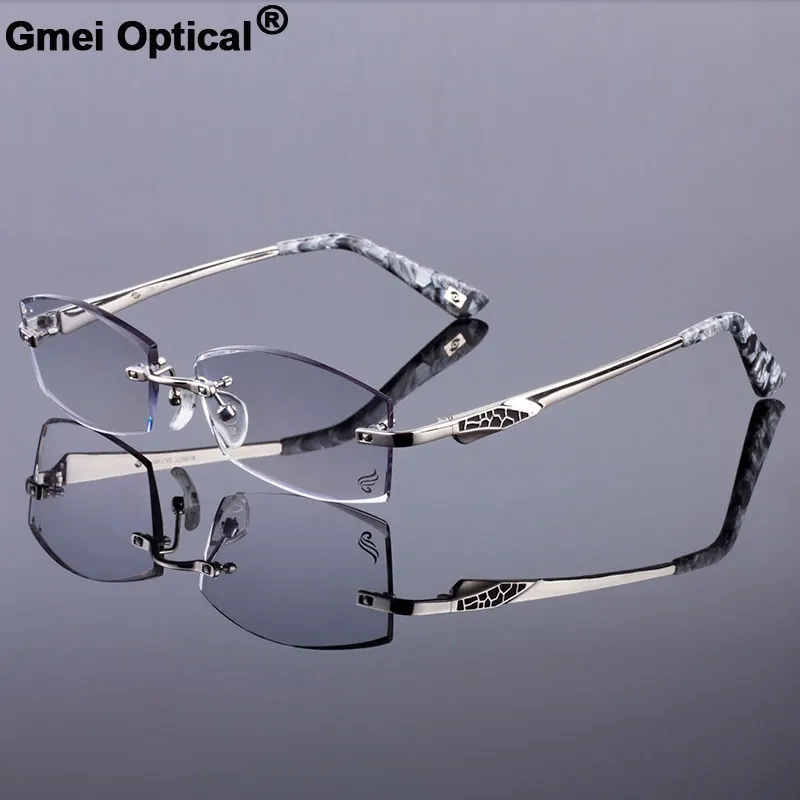 

Simple Easy Men Rimless Frame Women Titanium Alloy Optical Frame Diamond Trimming Cut Rimless Glasses With Gradient Tint Lenses