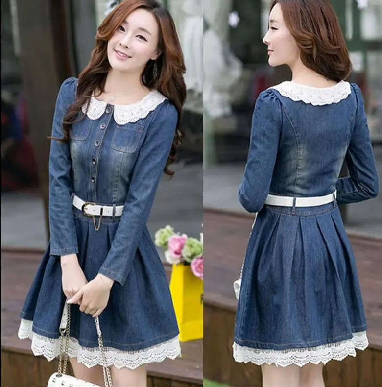 New women Denim Dress 2022 Spring autumn Lovely Doll Collar Lace Edge Long Sleeves jean Dress s527
New women Denim Dress 2022 Spring autumn Lovely Doll Collar Lace Edge Long Sleeves jean Dress s527