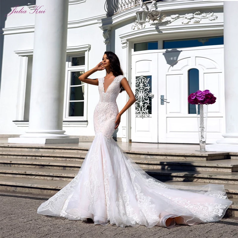 Julia Kui Sexy Deep V-Neckling Grid Yarn Fabrics Design Mermaid Wedding Dresses Cap Sleeves Vestido De Noiva Backless
Julia Kui Sexy Deep V-Neckling Grid Yarn Fabrics Design Mermaid Wedding Dresses Cap Sleeves Vestido De Noiva Backless