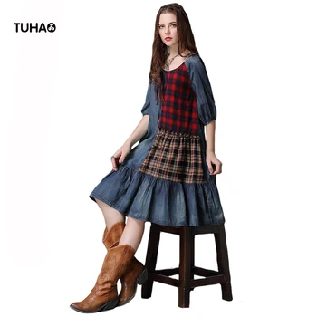 TUHAO Plaid Patchwork Denim Dress Half Lantern Sleeve Loose Style Casual Vintage Dresses Women A-line Spring Summer Dress T82073
TUHAO Plaid Patchwork Denim Dress Half Lantern Sleeve Loose Style Casual Vintage Dresses Women A-line Spring Summer Dress T82073