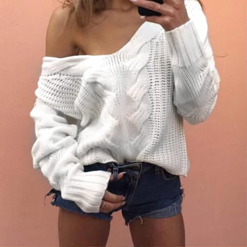 Белые свитера Для женщин 2019 осень-зима пуловеры теплый вязаный свитер
