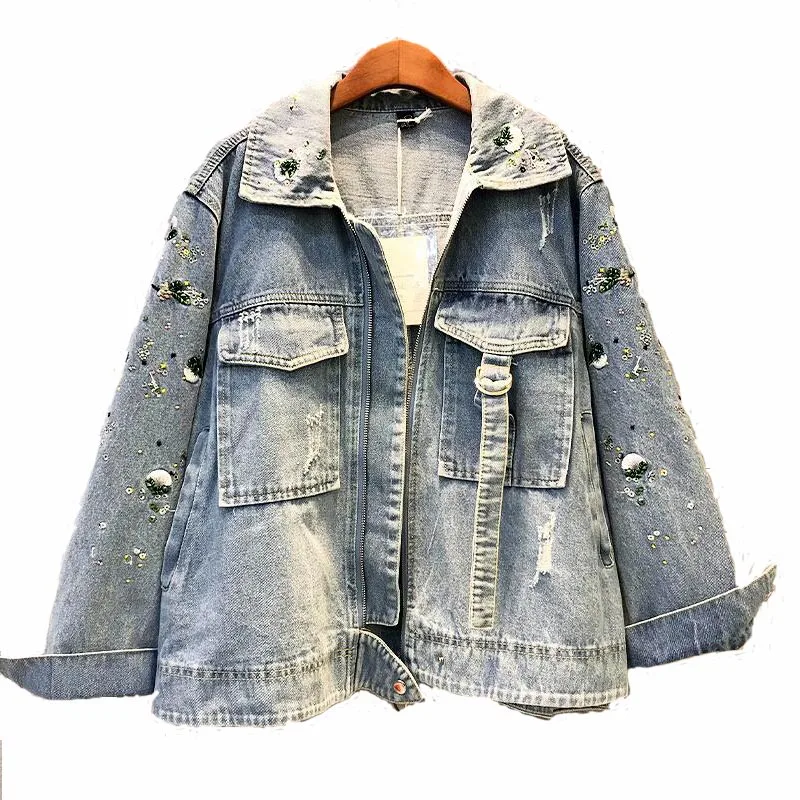2019 spring new Korean fashion jacket women's denim jacket Loose large size denim jacket Artificial embroidery single-breasted
2019 spring new Korean fashion jacket women's denim jacket Loose large size denim jacket Artificial embroidery single-breasted