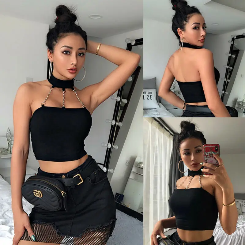 Women Sexy Crop Tops Tube Tops Halter Neck Sleeveless Solid Chain Neck 2019 Summer Hot
Women Sexy Crop Tops Tube Tops Halter Neck Sleeveless Solid Chain Neck 2019 Summer Hot