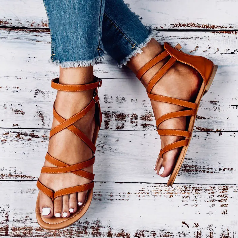 Women PU Back Zip Sandals Summer Gladiator Cross Tie Sandals Narrow Band Buckle Design Cover Heel Flat Shoes Female Rome Flats
Women PU Back Zip Sandals Summer Gladiator Cross Tie Sandals Narrow Band Buckle Design Cover Heel Flat Shoes Female Rome Flats