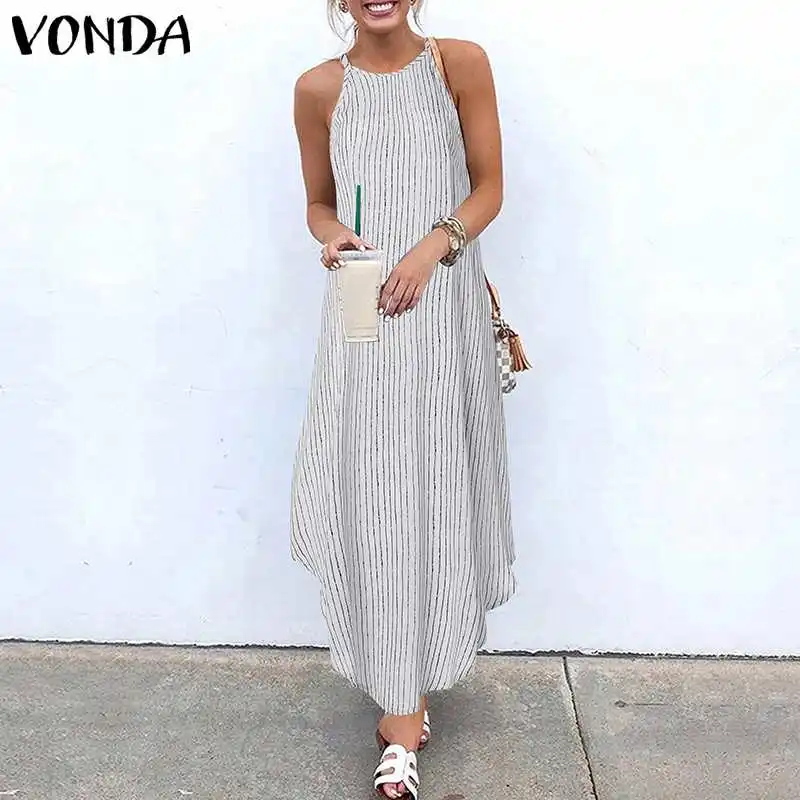 VONDA Women Dress 2019 Summer Holiday Sexy Spaghetti Strap Asymmetric Striped Long Dress Office Ladies Casual Vestido Plus Size
VONDA Women Dress 2019 Summer Holiday Sexy Spaghetti Strap Asymmetric Striped Long Dress Office Ladies Casual Vestido Plus Size