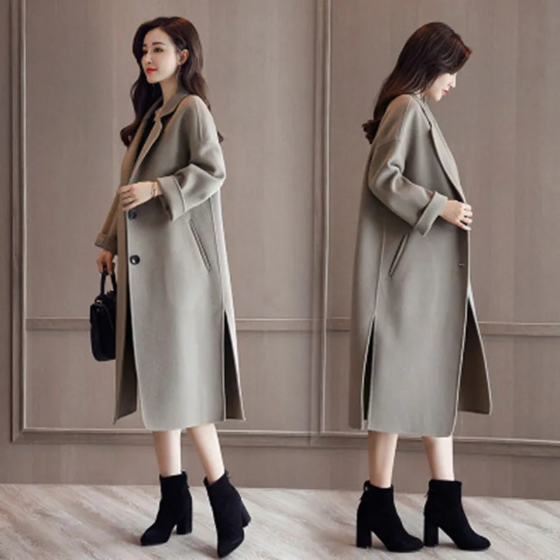 Spring Autumn Women's Solid Color Wool Coat Long Fashion Cashmere Coat Slim Type Female Casual Single-Breasted Trench Jacket
Spring Autumn Women's Solid Color Wool Coat Long Fashion Cashmere Coat Slim Type Female Casual Single-Breasted Trench Jacket