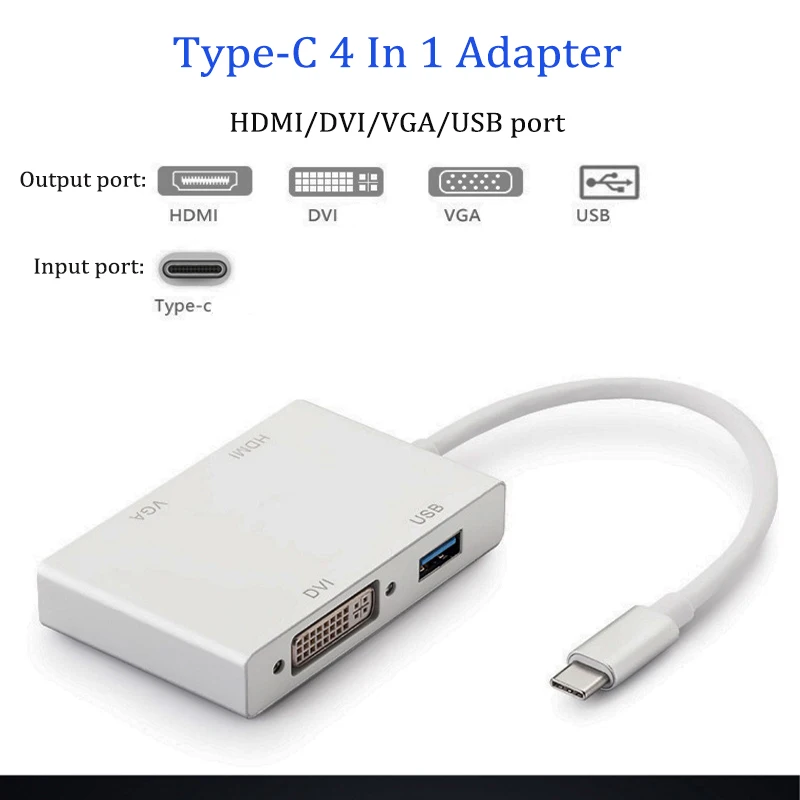 4 in 1 Type C USB 3.0 Male to HDMI VGA DVI USB 3.0 Female Adapter Converter Support 4K 1080P For Macbook
4 in 1 Type C USB 3.0 Male to HDMI VGA DVI USB 3.0 Female Adapter Converter Support 4K 1080P For Macbook