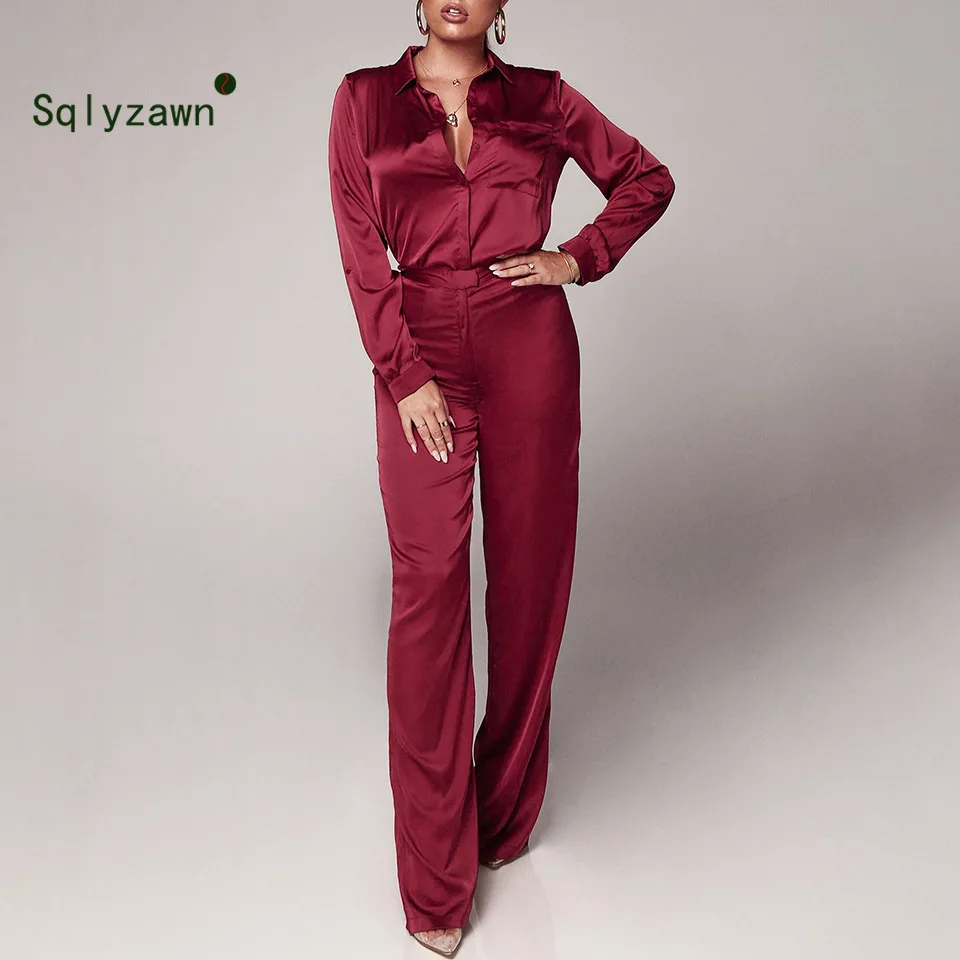 Spring 2019 Casaul Long Sleeve Shirt Blouse + Wide Leg Pants Suit Women 2 Piece Set Satin Patchwork Zipper Sexy Slim Formal Suit
Spring 2019 Casaul Long Sleeve Shirt Blouse + Wide Leg Pants Suit Women 2 Piece Set Satin Patchwork Zipper Sexy Slim Formal Suit