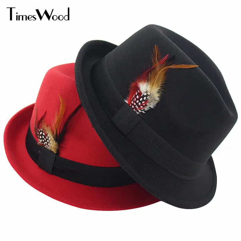 New Pretty Feather Fedoras Hat For Women Solid Red Black Colors Woolen Felt Caps Ladies Winter Spring Autumn Casual Jazz Hats
New Pretty Feather Fedoras Hat For Women Solid Red Black Colors Woolen Felt Caps Ladies Winter Spring Autumn Casual Jazz Hats