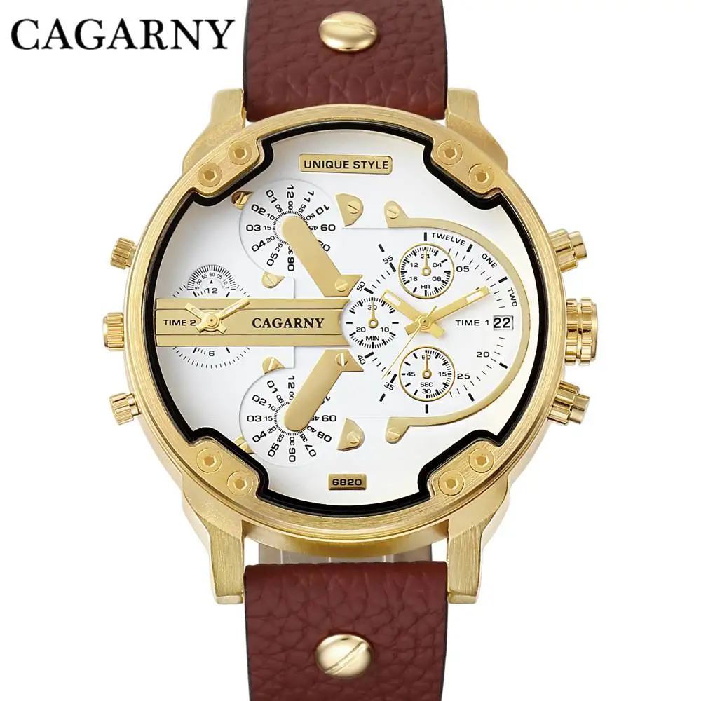 

CAGARNY Fashion Luxury Top Brand Man Watches Leather Strap Watchband Gold Watch Hot Sale Male Quartz Clock Outdoor Wristwatches