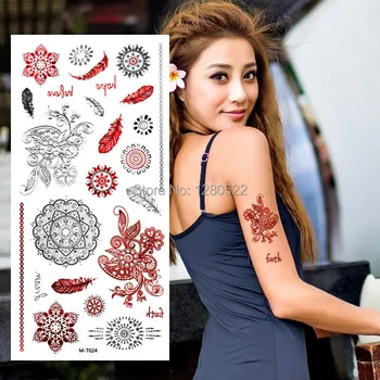 2 Sheets Temporary Indian Henna Tattoo Feather Flash Metallic Tattoo Silver Red Tatoo Body Art for Women Beach Tatuagem
2 Sheets Temporary Indian Henna Tattoo Feather Flash Metallic Tattoo Silver Red Tatoo Body Art for Women Beach Tatuagem