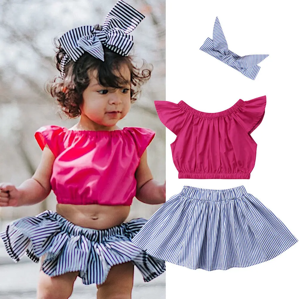 2018 Newly Summer Toddler Baby Girls Clothes Sets 3PCS Pullover Solid T-Shirts Tops Striped Skirts+Headband Outfit 6M-5Y
2018 Newly Summer Toddler Baby Girls Clothes Sets 3PCS Pullover Solid T-Shirts Tops Striped Skirts+Headband Outfit 6M-5Y
