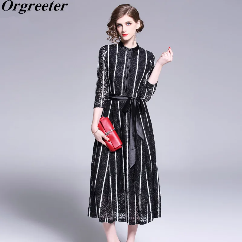 Black White Striped Splice Geometric crochet Hollow Out Lace Dress Women 2019 Summer Fall Stand Collar 3/4 Sleeve Long Dress
Black White Striped Splice Geometric crochet Hollow Out Lace Dress Women 2019 Summer Fall Stand Collar 3/4 Sleeve Long Dress