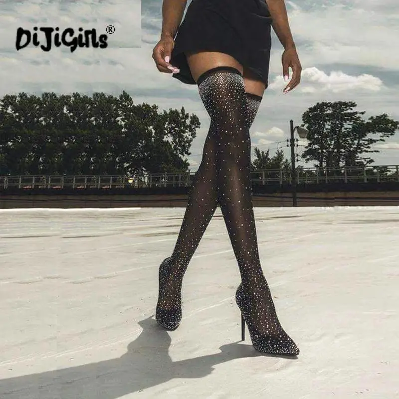 Fashion Runway Crystal Stretch Fabric Sock Boots Pointy Toe Over-the-Knee Heel Thigh High Pointed Toe Woman Boot Drop Shipping
Fashion Runway Crystal Stretch Fabric Sock Boots Pointy Toe Over-the-Knee Heel Thigh High Pointed Toe Woman Boot Drop Shipping