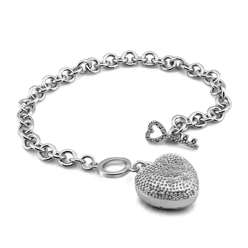 Hot high-quality sterling silver bracelets. Solid 92 silver heart-shaped key pendant bracelet. Fashion charm woman jewelry gift
Hot high-quality sterling silver bracelets. Solid 92 silver heart-shaped key pendant bracelet. Fashion charm woman jewelry gift