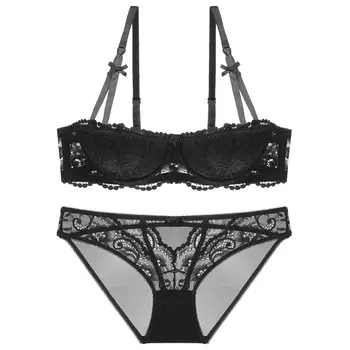 High Quality Ladies Underwear Set Summer Lace Transparent Bra and Panty Half Cup Ultra-thin Lingerie Sexy Embroidery Mesh Plunge
High Quality Ladies Underwear Set Summer Lace Transparent Bra and Panty Half Cup Ultra-thin Lingerie Sexy Embroidery Mesh Plunge