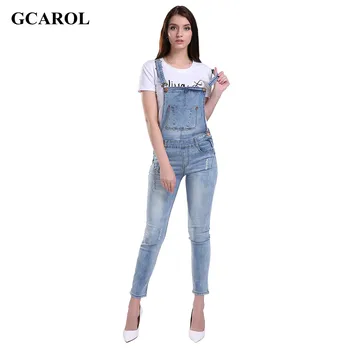 GCAROL Women Ripped Denim Jumpsuits Casual Sexy Romper