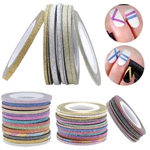 1mm 12 couleur paillettes ongles rayure ligne autocollant bande Set Art décorations bricolage conseils pour vernis à ongles Gel strass Decorat nouveau(China)