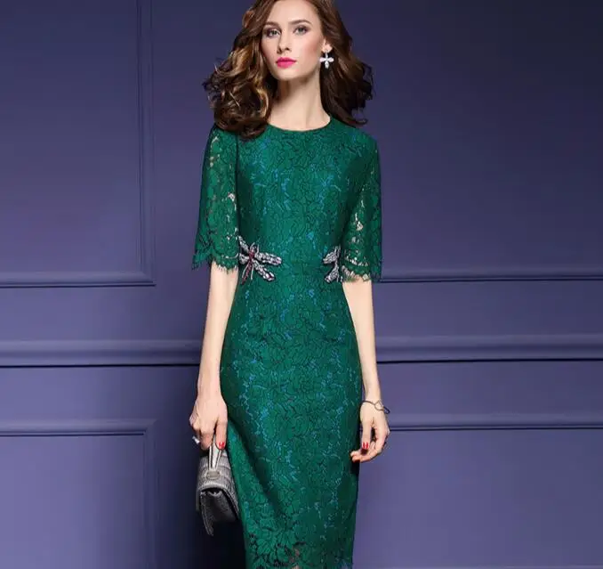 Newest High Grade Elegant Vintage Lace Knee Length Dress Women Diamond Dragonfly Half Sleeve Slim Party Sleeve
Newest High Grade Elegant Vintage Lace Knee Length Dress Women Diamond Dragonfly Half Sleeve Slim Party Sleeve