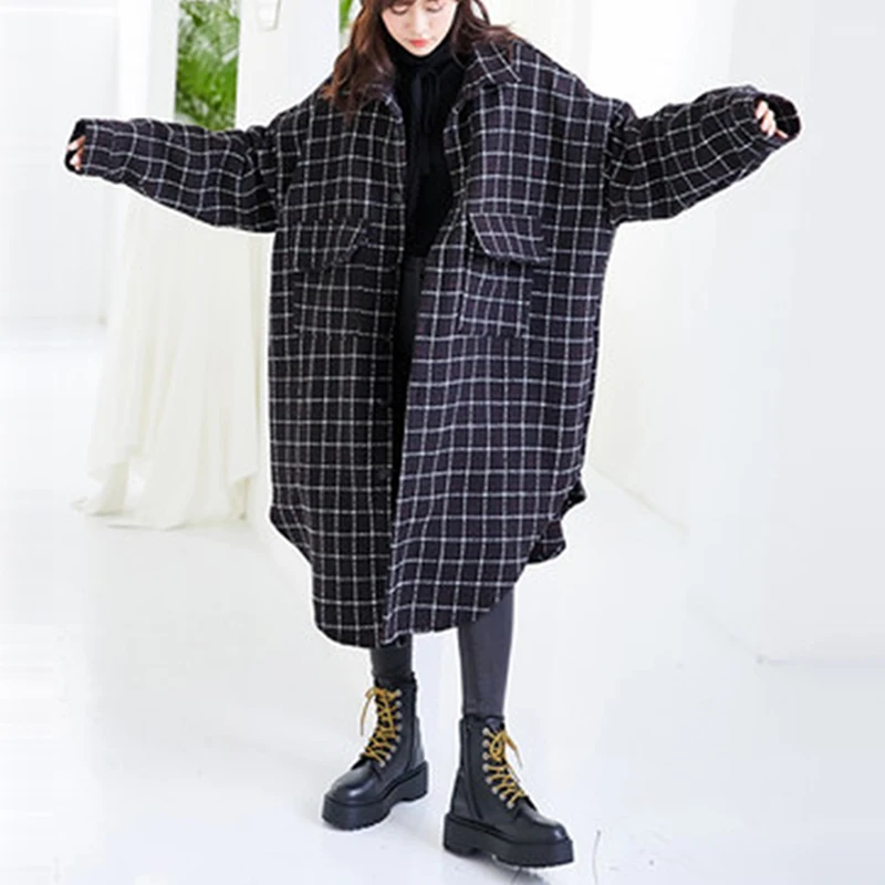 2019 New Autumn and Spring Coat Plaid Coat Women's Large Size Long Coats Loose Pockets Turn-down Collar Single Breasted Coat
2019 New Autumn and Spring Coat Plaid Coat Women's Large Size Long Coats Loose Pockets Turn-down Collar Single Breasted Coat