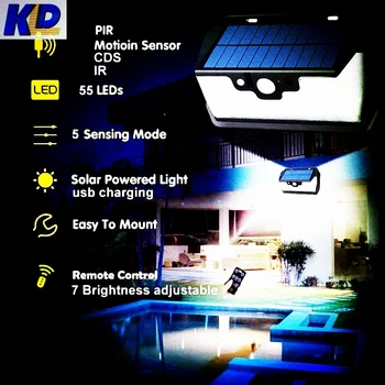 55 LED 900lm Solar Light remote control radar smart 3 side lighting 4PCS Panel Mot IP camp street wall lamp yard c
55 LED 900lm Solar Light remote control radar smart 3 side lighting 4PCS Panel Mot IP camp street wall lamp yard c