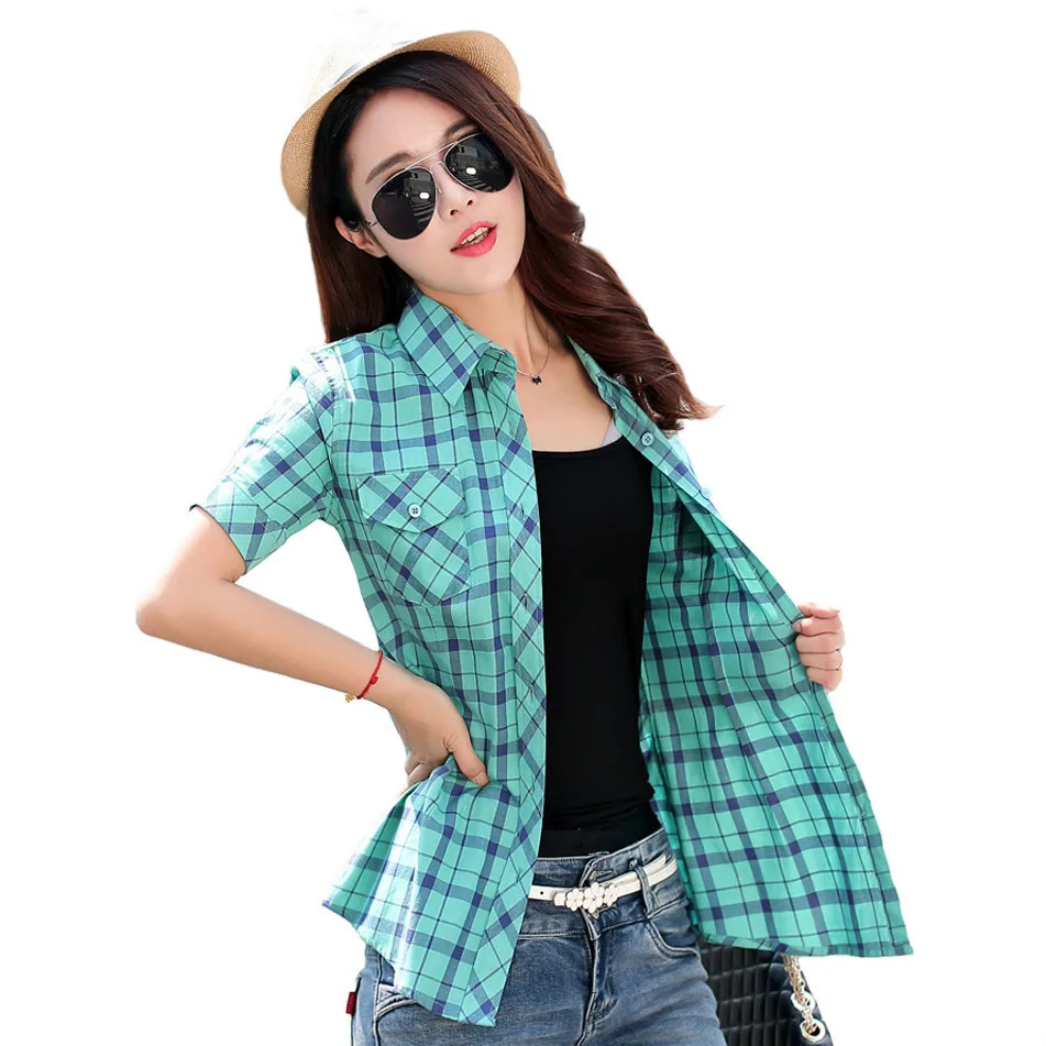 2018 Fashion Women's Cotton Plaid Short Sleeve Plus Size Women Blouse Shirt Casual Cotton Tops Girl Summer Brand Clothing Shirts
2018 Fashion Women's Cotton Plaid Short Sleeve Plus Size Women Blouse Shirt Casual Cotton Tops Girl Summer Brand Clothing Shirts